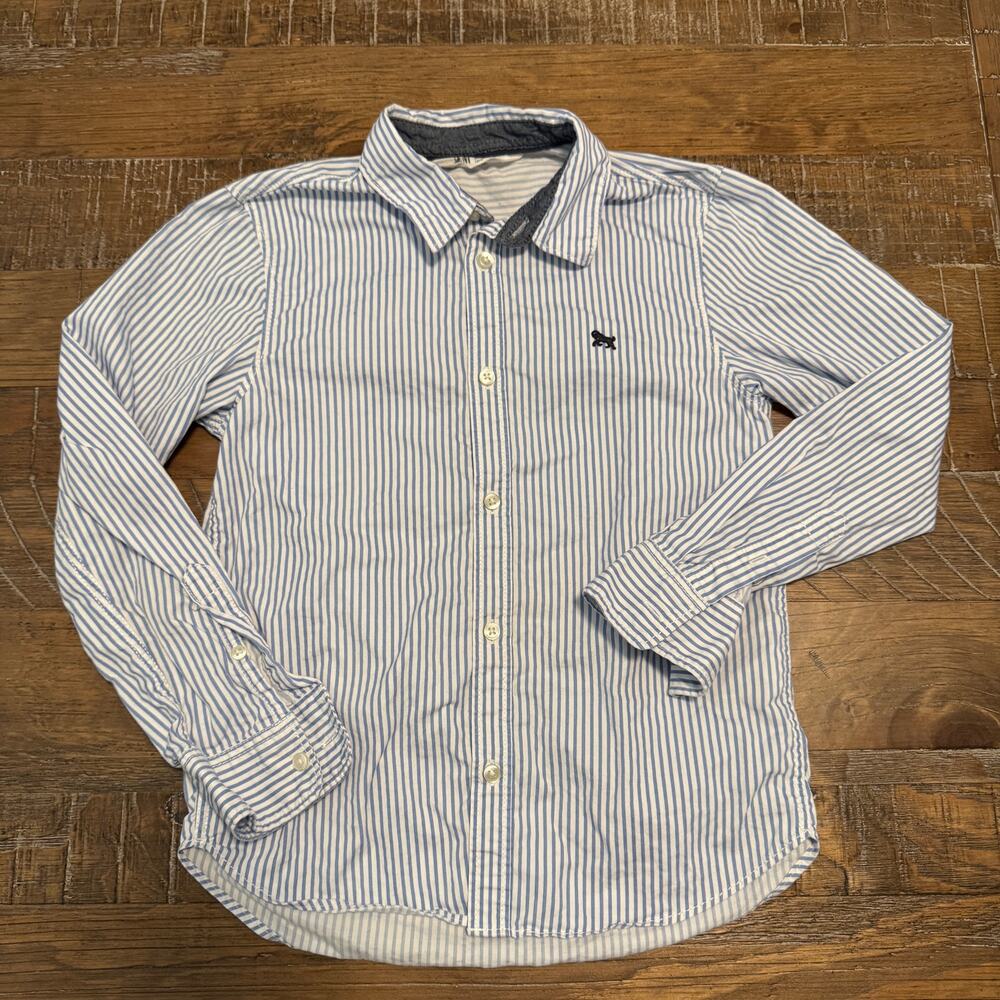 H&M Boys Blue & White Striped Button-Down Shirt - Size 8 Small Stain near Logo